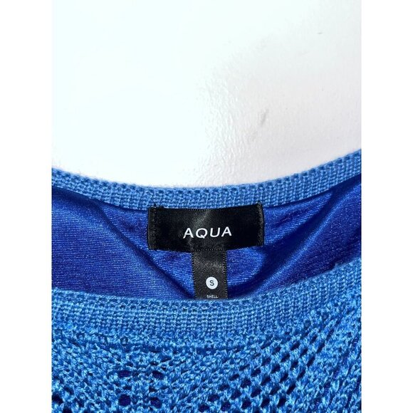 Aqua Blue Puff Sleeves Knit Stretch Crochet Midi Dress Women's Size S - Picture 6 of 10